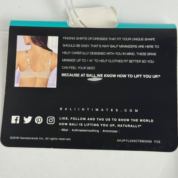 Bali NEW 38C Satin Tracings Underwire Minimizer Bra Black Unpadded DF3562 - Picture 10 of 10